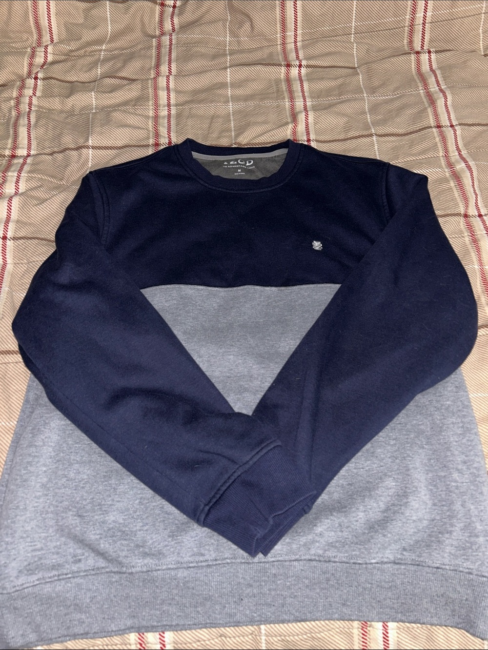 Izod Two-Tone Crewneck Sweater in Navy and Gray